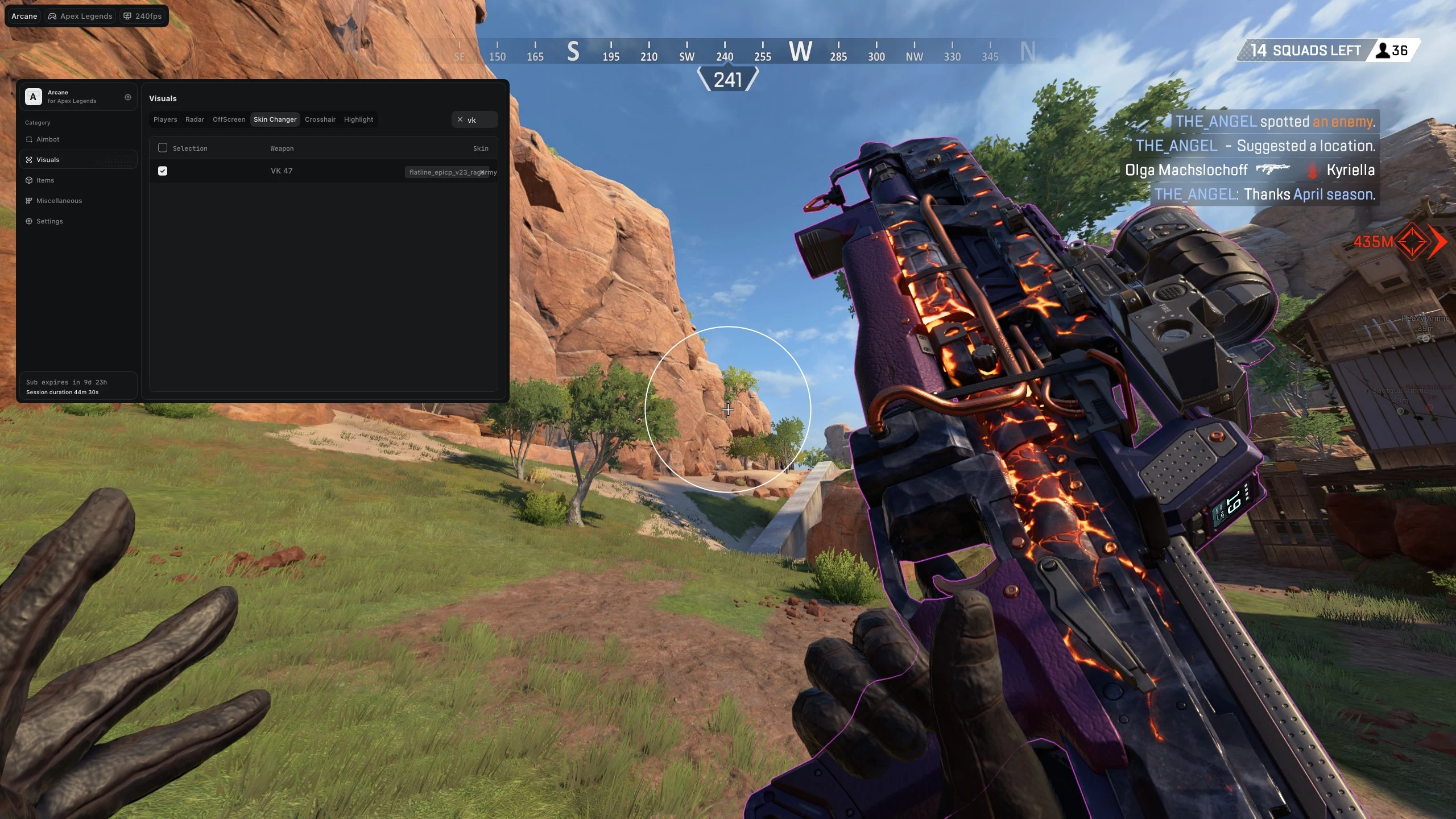 Menu cheata ARCANE, zrzut 1