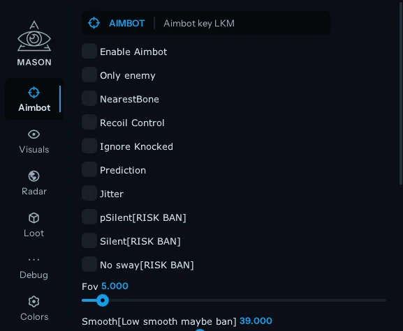 MASON INTERNAL cheat menu, screenshot 1