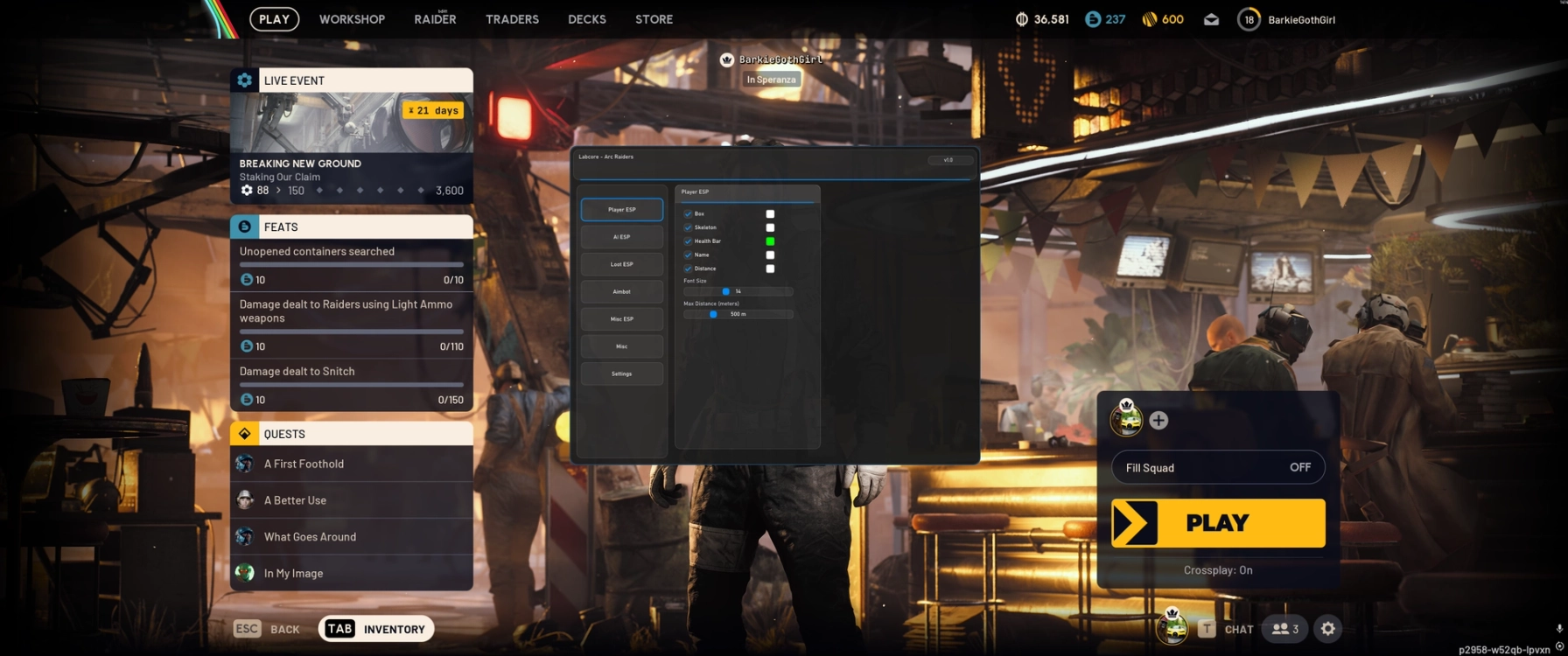 Menu do cheat LABCORE, captura 1