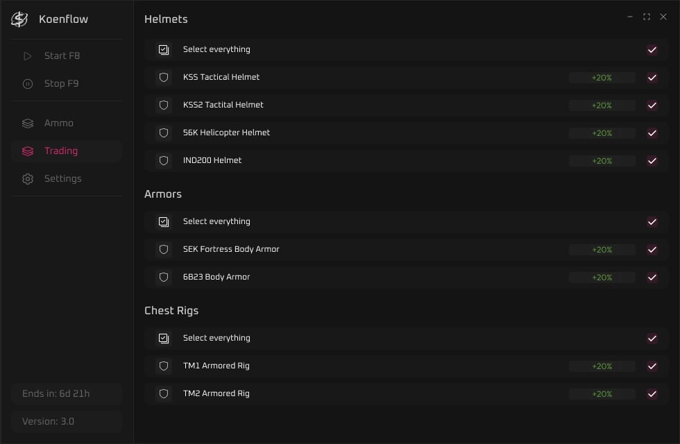 TRADE BOT hile menüsü, ekran görüntüsü 1