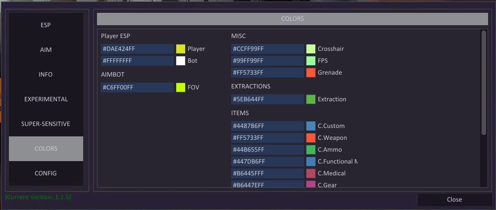 SHACK cheat menu, screenshot 1