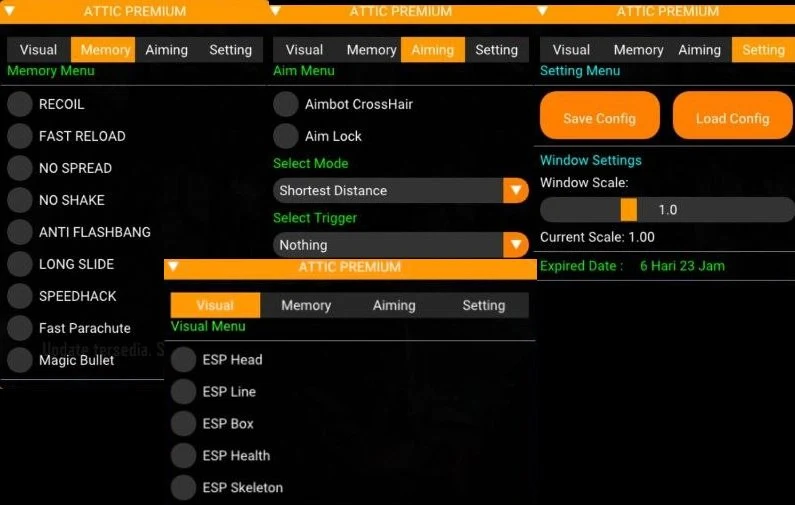 ATTIC Cheat-Menü, Screenshot 1