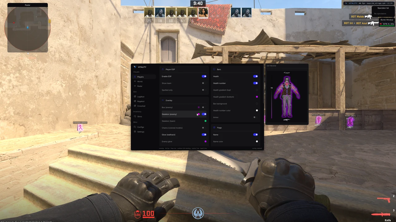 Menu du cheat VITALITY, capture 1