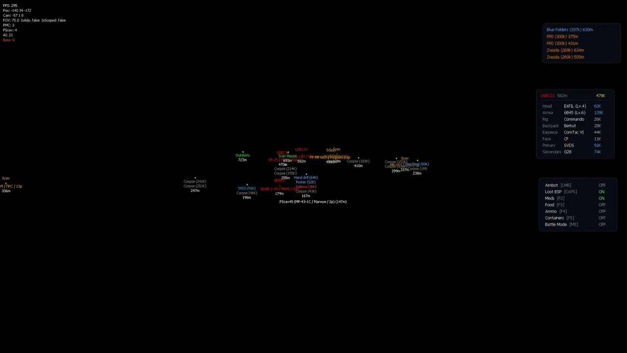 SPITE EFT DMA Cheat-Menü, Screenshot 1