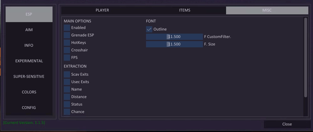 SHACK PRIVATE Cheat-Menü, Screenshot 1