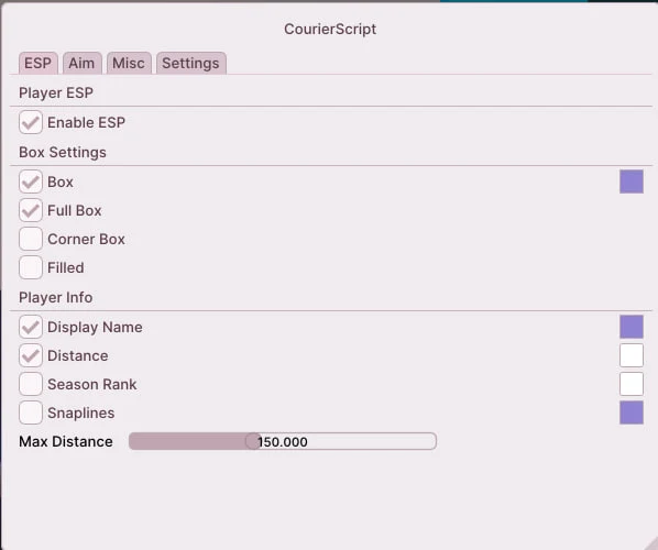 COURIERSCRIPT Cheat-Menü, Screenshot 1