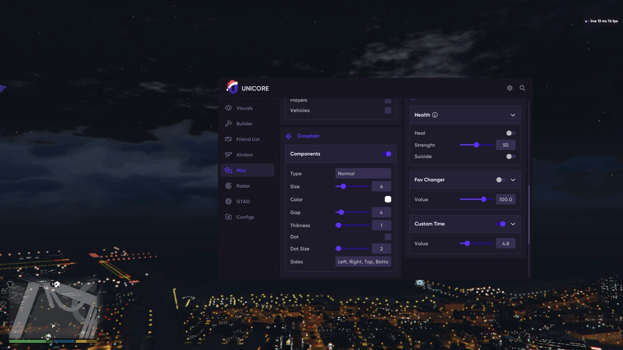 UNICORE FIVEM Cheat-Menü, Screenshot 1