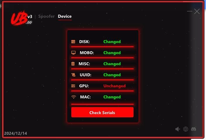 UBGG cheat menu, screenshot 1