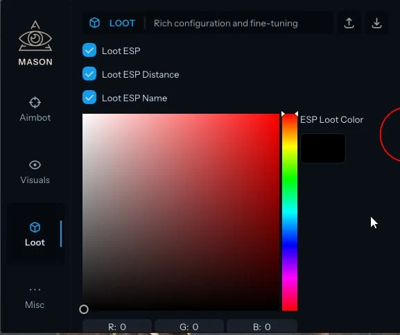 MASON Cheat-Menü, Screenshot 1