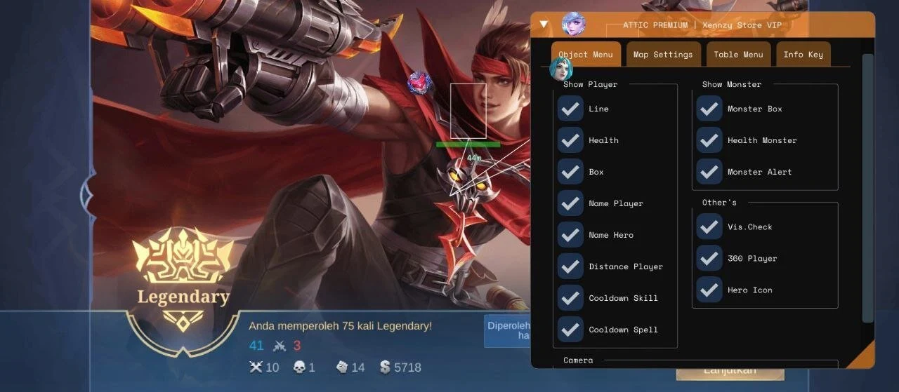 Menu du cheat ATTIC, capture 1