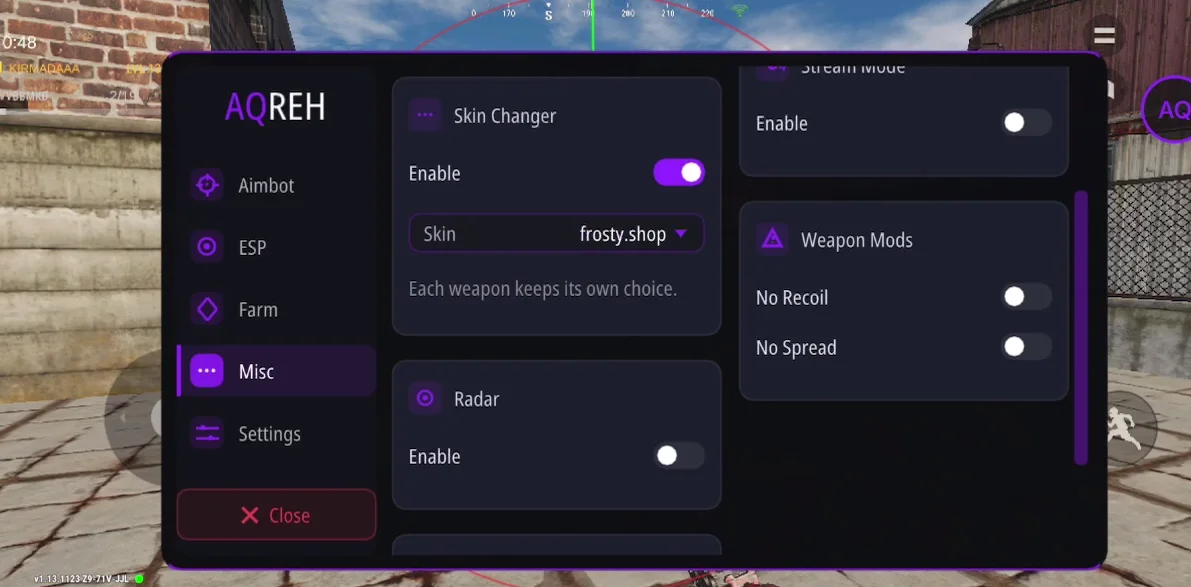 Menú del cheat AQREH, captura 1