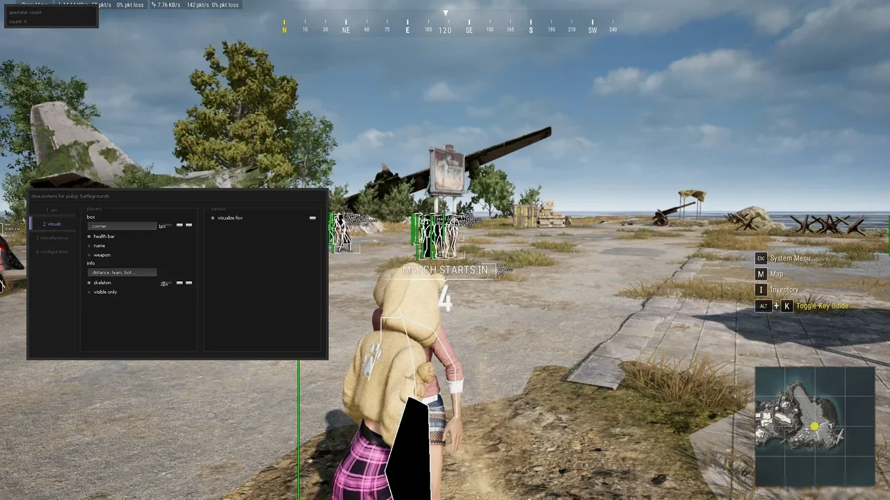 Menu do cheat PUBG DMA SYSTEMS, captura 1