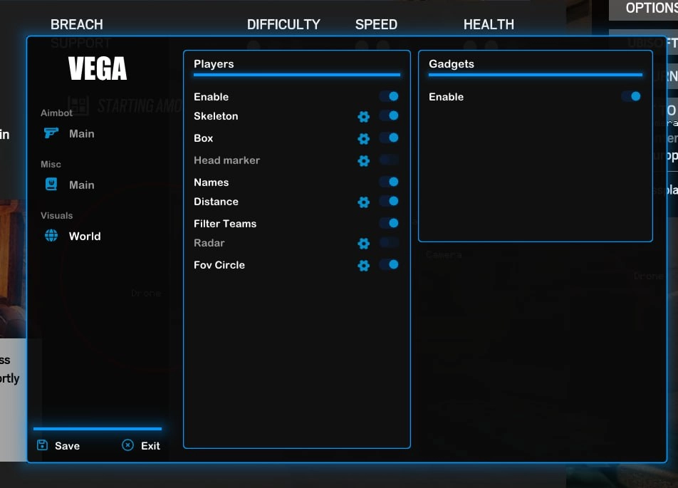 VEGA Cheat-Menü, Screenshot 1