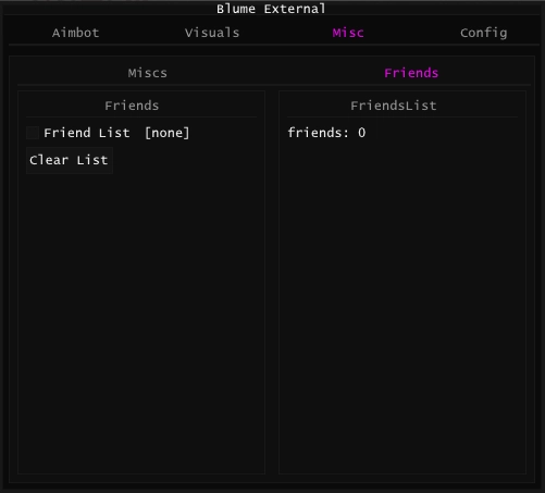 BLUME Cheat-Menü, Screenshot 1