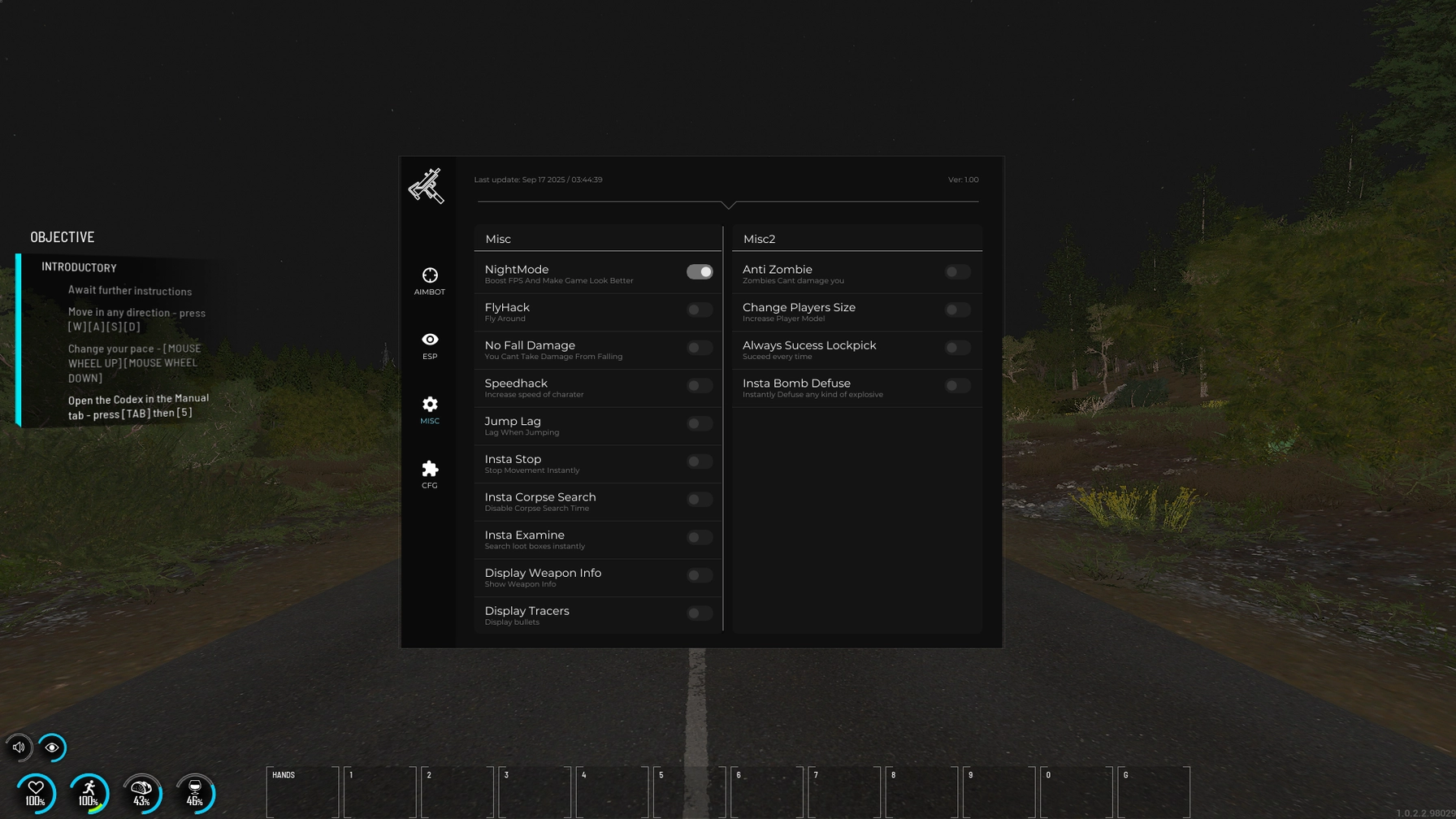INGRAM cheat menu, screenshot 1