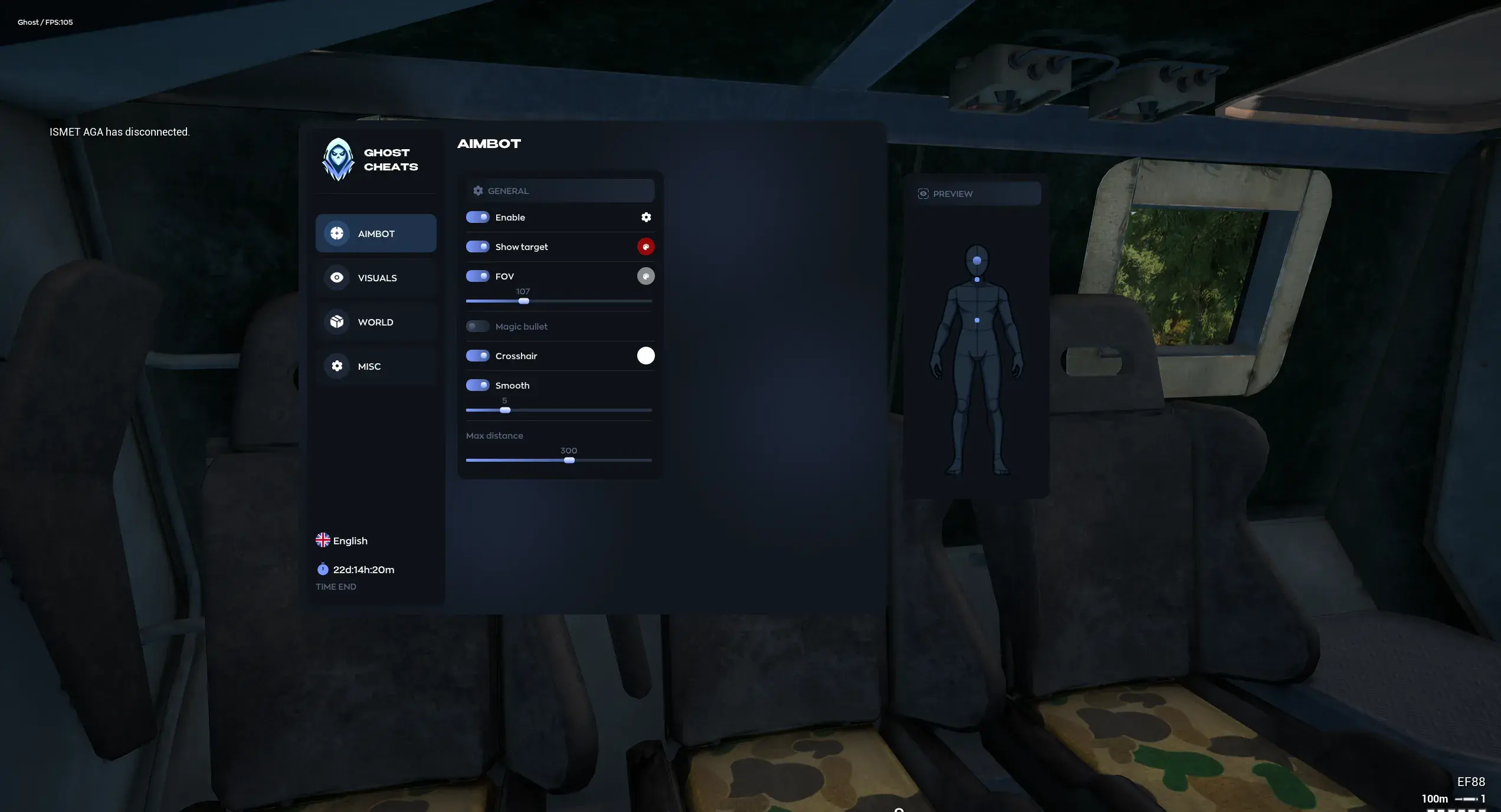 Menu du cheat GHOST, capture 1