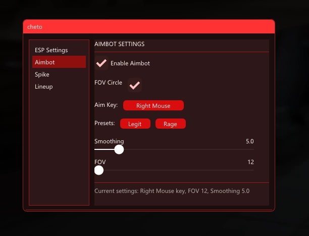 CHETO Cheat-Menü, Screenshot 1