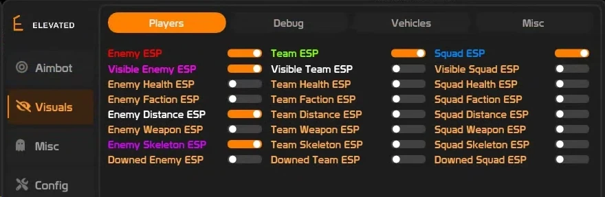 ELEVATED WARDOGS DMA Cheat-Menü, Screenshot 1
