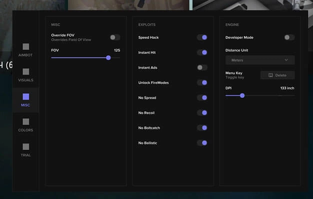Menu do cheat FECURITY, captura 1